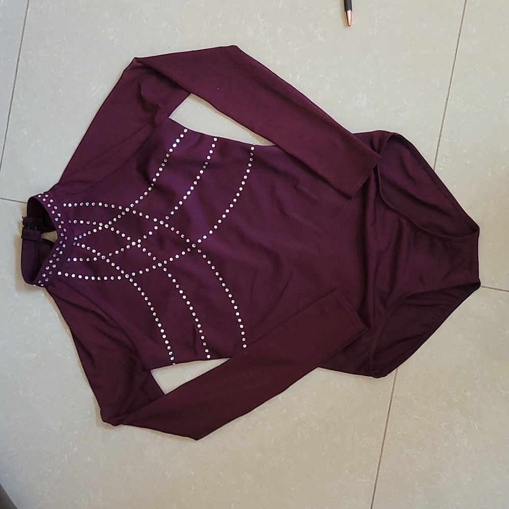 Pre-owned Burgundy Long Sleeve Leotard